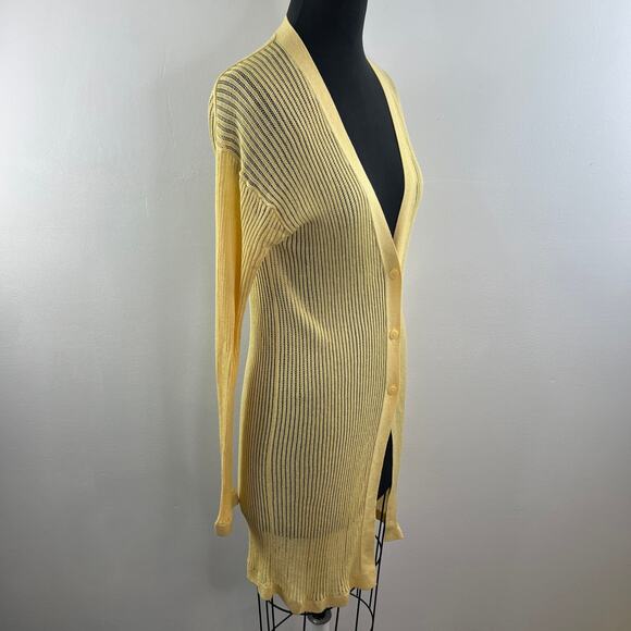 Uniqlo x Ines de la Fressange Yellow Linen-Blend Open-Knit Cardigan Sweater M - Picture 3 of 10